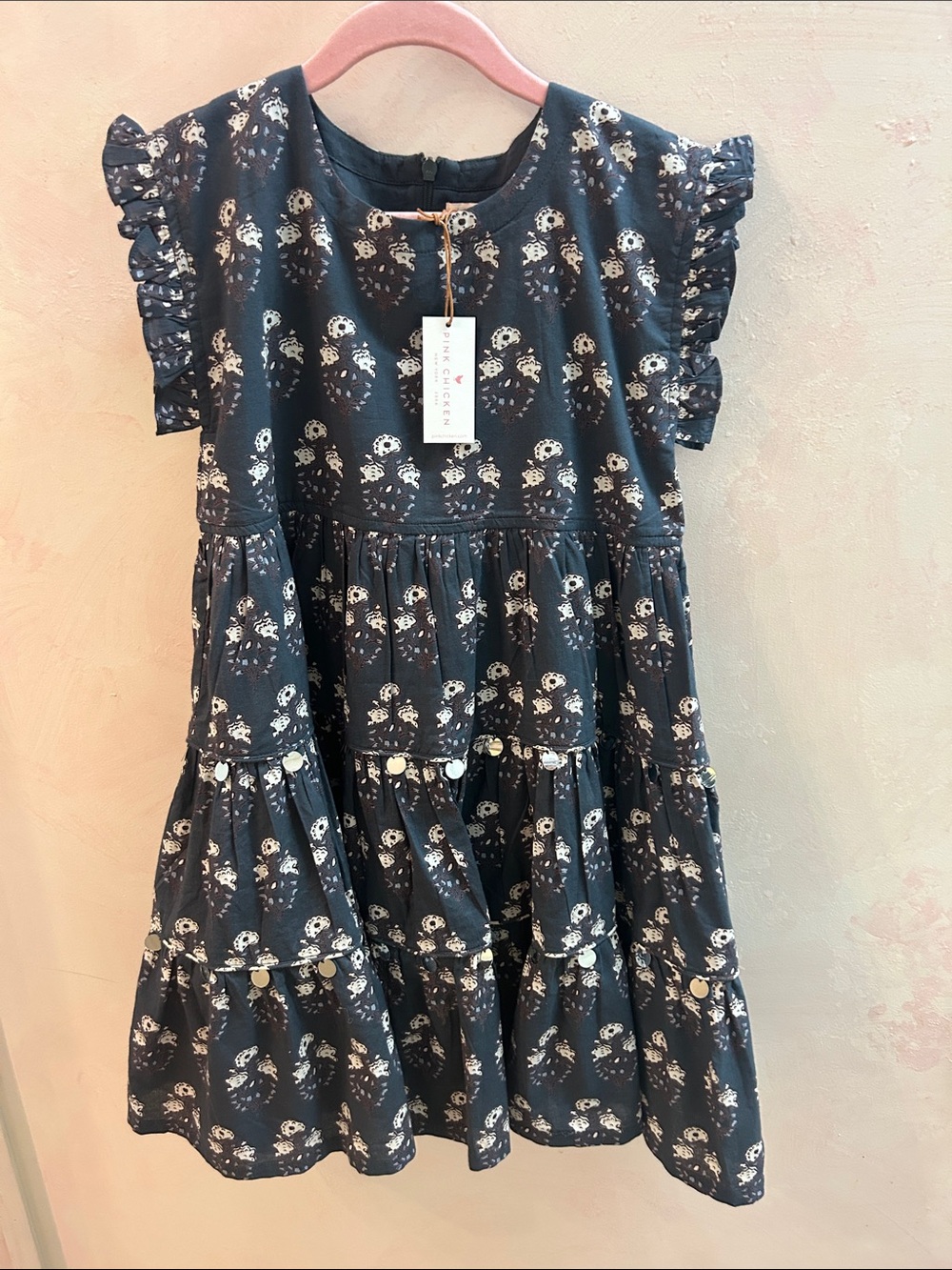 Pink Chicken Navy Floral Tiered Dress with Ruffle Sleeves